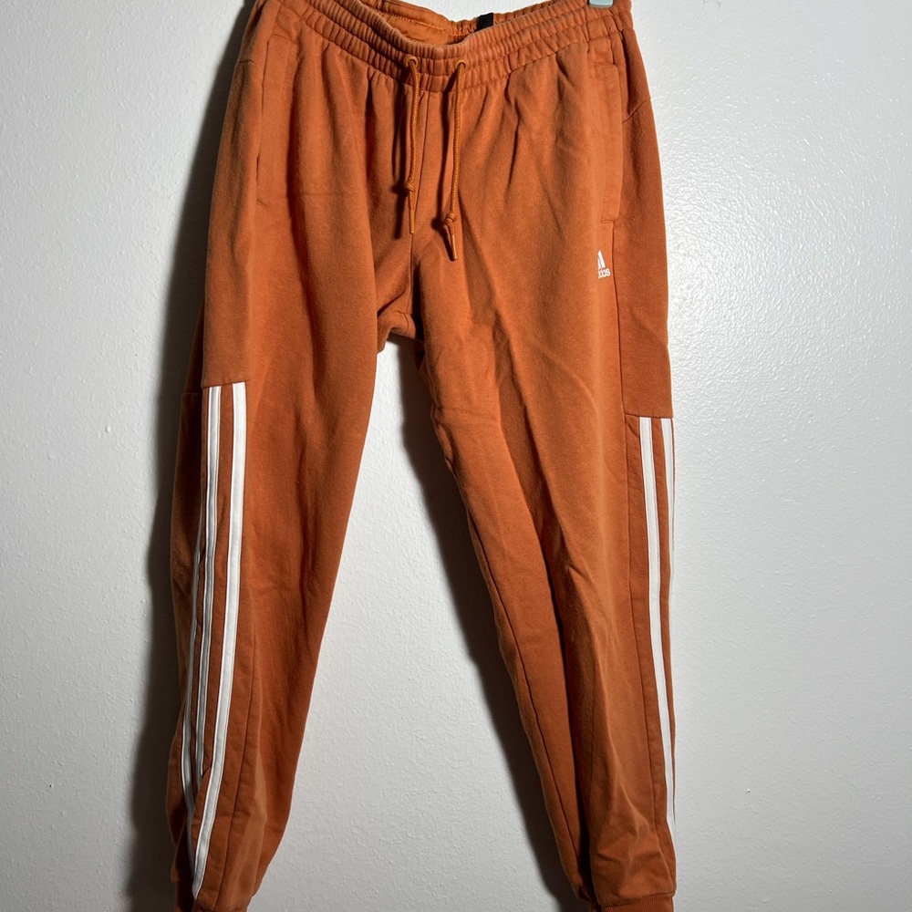 adidas Orange Track Pants with White Stripes